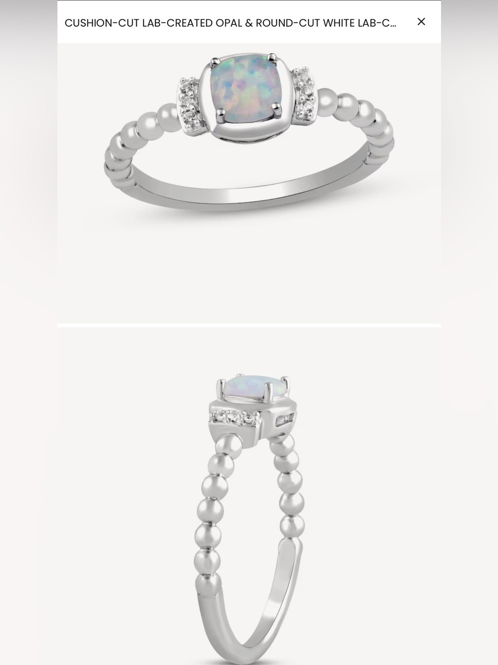 Kay Jewelers Silver Beaded Ring with Opal Center